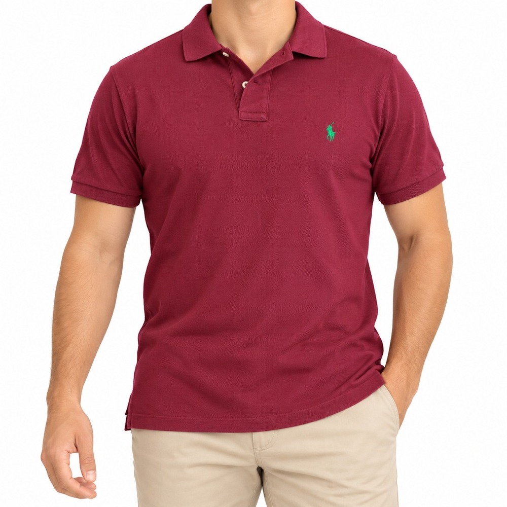 Polo Ralph Lauren Polo Shirt Men M Burgundy Cotton Short Sleeve Slim Fit Pony